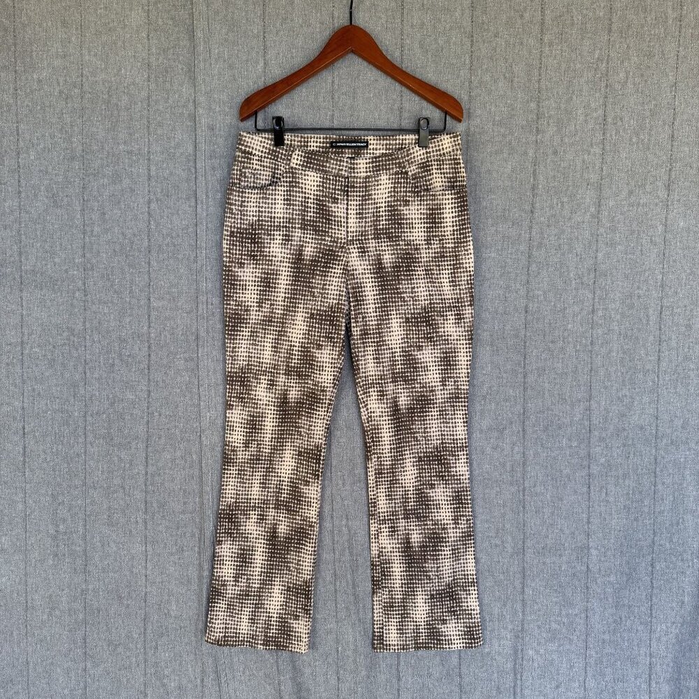 90s Vintage Company Ellen Tracy Brown Digital Print Mid Rise Flare Stretch Jeans